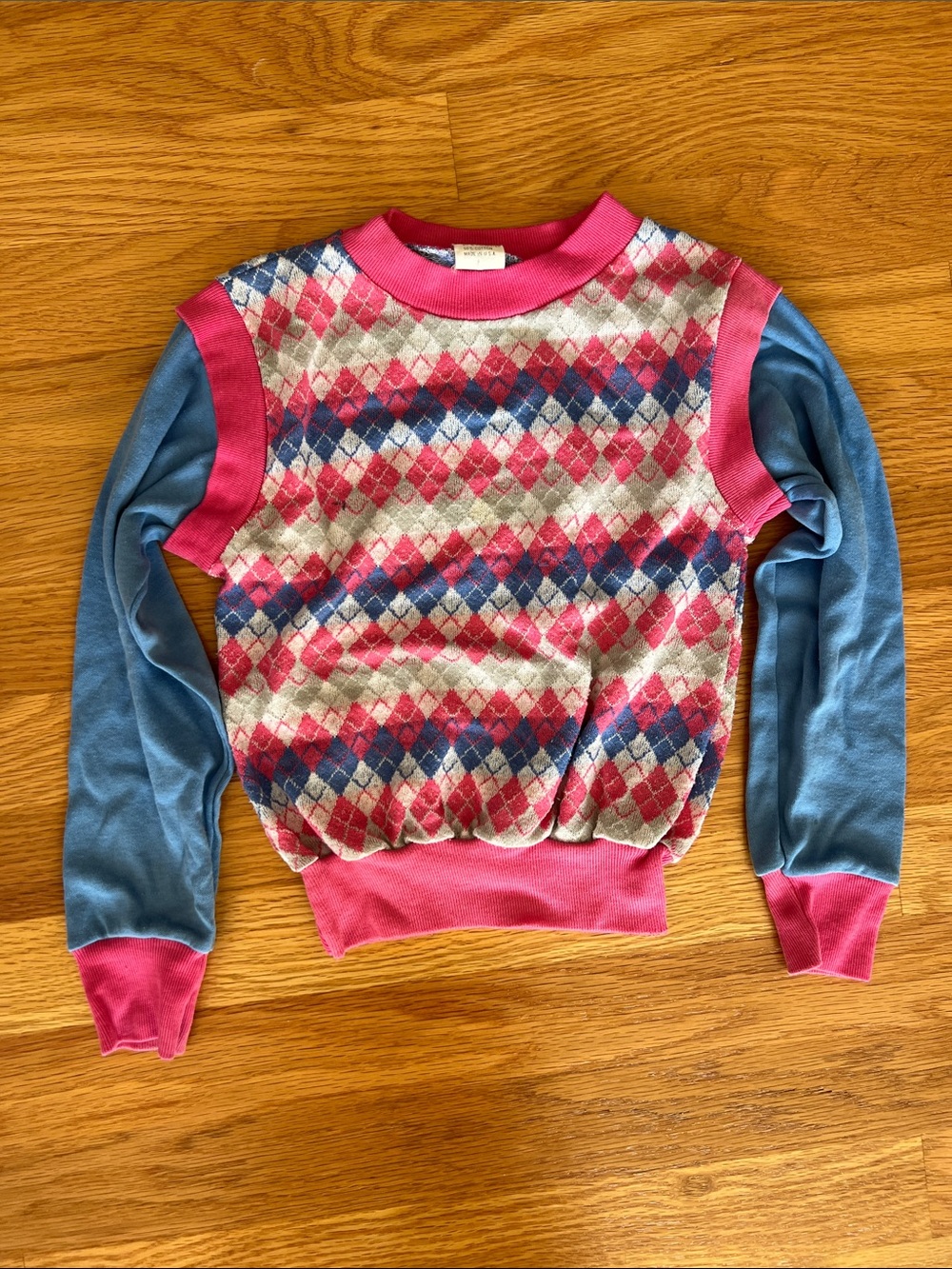 Vintage Sears youth 6 Pink & Blue Argyle Crewneck Sweater